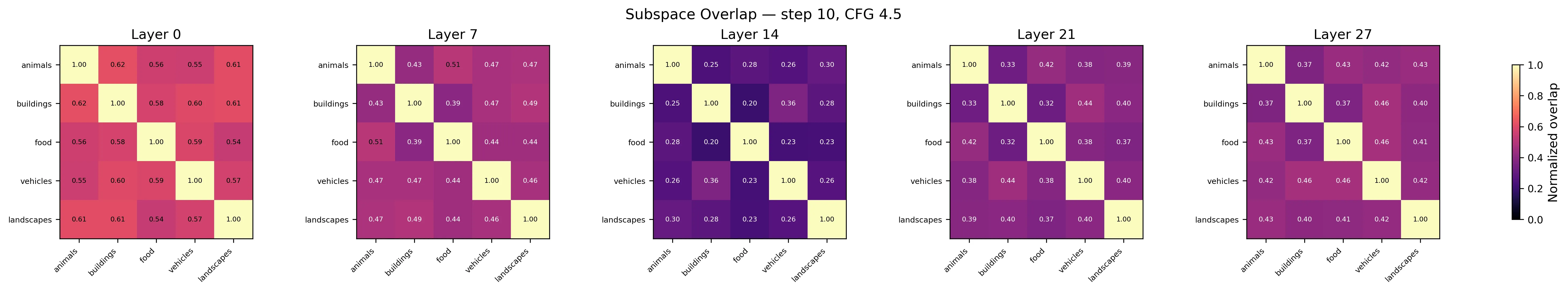 5×5 overlap heatmap across layers